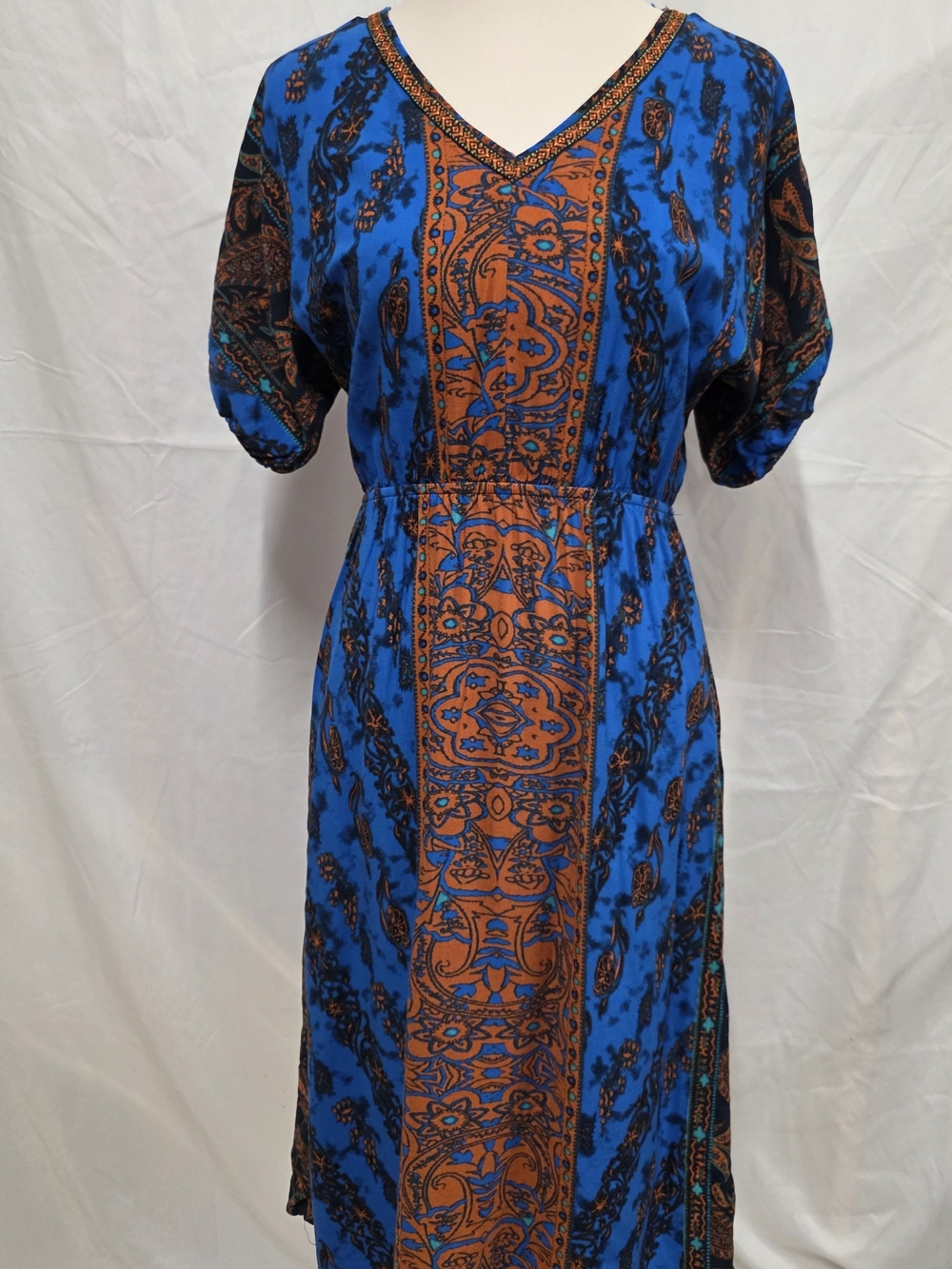 Flying Tomato Blue and Orange V-Neck Midi Dress